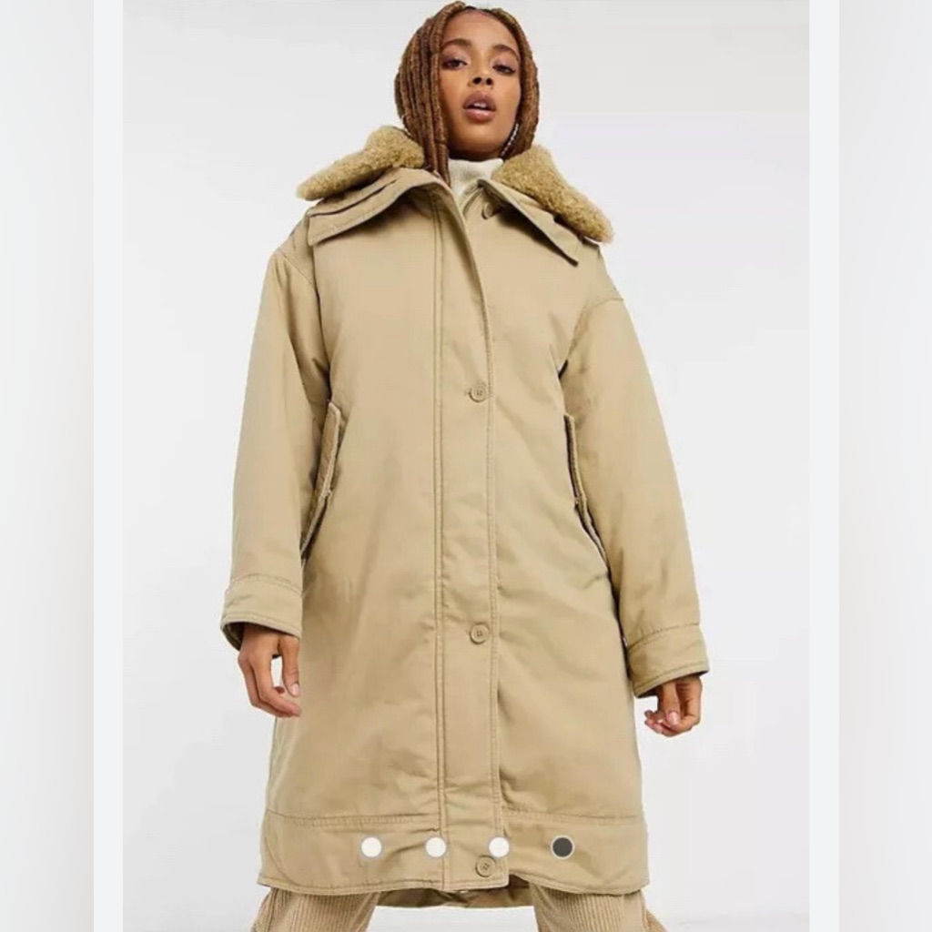 Asos Tan Utility Jacket With Shearling Collar